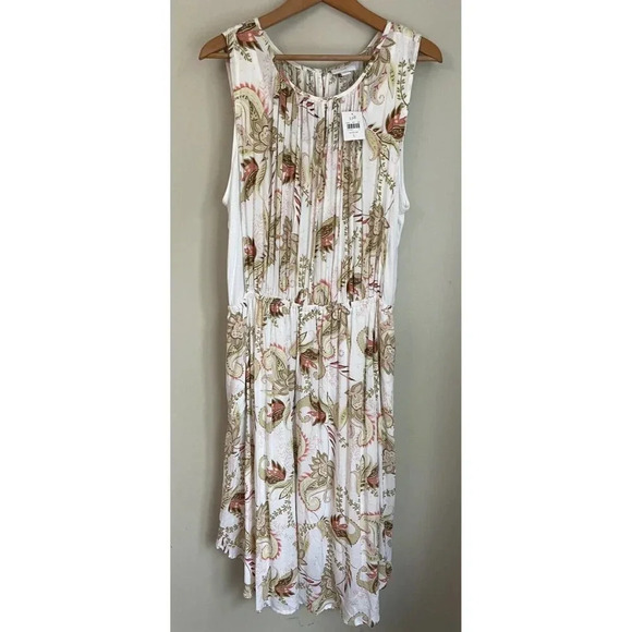NWT J.Jill Dress Sleeveless Rayon Cream Pink Tan Paisley Large L New - Picture 1 of 6